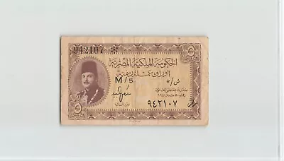 EGYPT 5 Piastres 1940 P-165a 1st Sign M/5 942107 Circulated Scarce.  A6 • $30