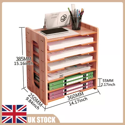 Wooden Desktop File Holder A4 Paper Rack Office Document Organizer Storage Tidy • £12.99