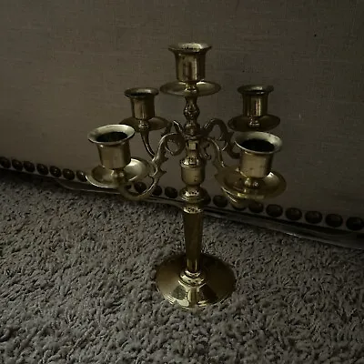 VTG Solid Yellow Brass CANDELABRA 5 Candles. Made In Japan Free Shipping • $40