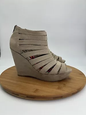 Madden Girl Women's Taupe Platform Wedge Sandals Fabric Uppers Taupe Size 8M • $22.58