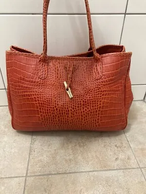 Longchamp Women's Orange Crocodile Embossed Leather Tote Bag Made In France • $60