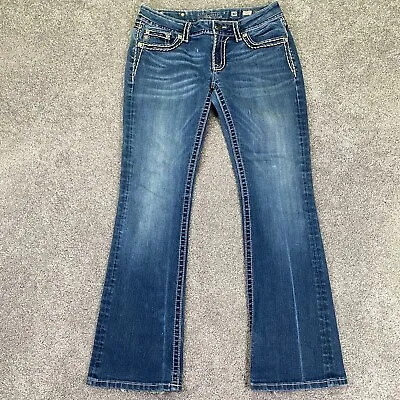 Miss Me Jeans Womens 30 Blue Denim Signature Boot Thick Stitched • $29.99