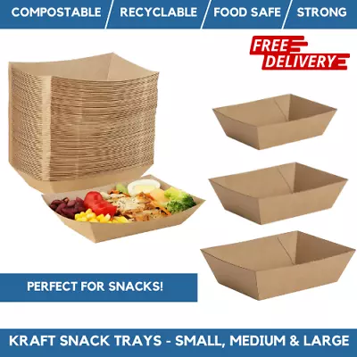 Kraft Boat Tray Hot & Cold Food Kraft Snack Tray Biodegradable Takeaway Meal Box • £6.99