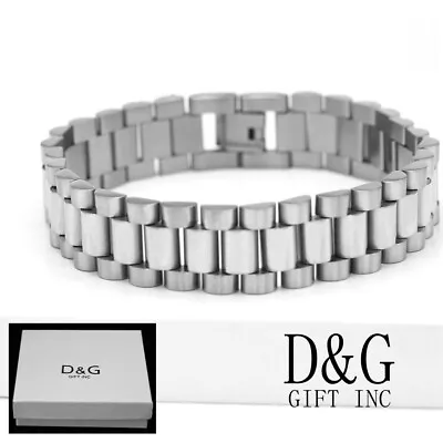 DG Men's 8.5  Stainless Steel 15mm Watch Band Style Bracelet.High Polish Box • $20.99