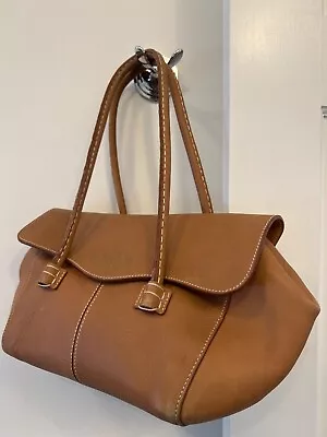 TOD'S Brown Leather Corniche Wave Eastwest Handbag - Good Condition! • $175