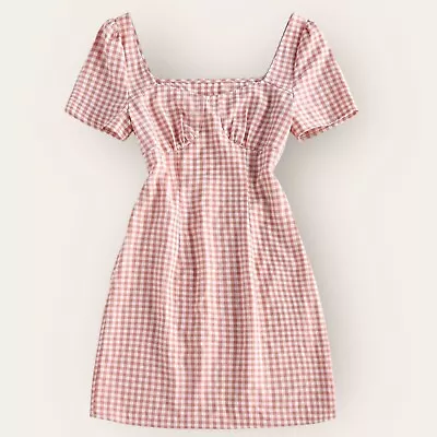 Zaful Forever Young Pink Checked Short Sleeve Dress Size 8 • $8.50