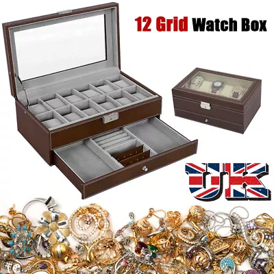 £22.97 • Buy 12 Grid Glass Display Watch Box Case Organizer For Women Men Jewelry Storage