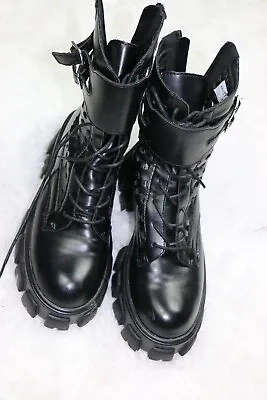 Mudd Womens Krystal Black Perforated Combat Moto Boots Faux Leather Size 6.5 • $26.95