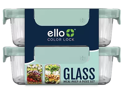 Ello 3.4 Cup Duraglass Glass Containers And Plastic Locking Lids Set Of 2 • $14.97