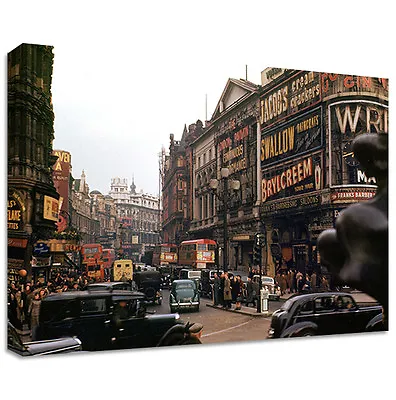 VINTAGE PICCADILLY CIRCUS CANVAS | LARGE WALL ART | Street Photography London • $62.16