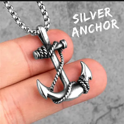 Mens Vintage Nautical Pirate Anchor Pendant Necklace Stainless Steel Chain 22  • $11.99