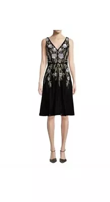 Aidan Mattox Floral Sequin Embroidered Velvet Black Dress Size 12 • $180