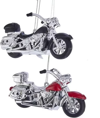 Kurt Adler Christmas Motorcycle (Red And Black) Plastic Ornaments | Set Of 2 • $14.99