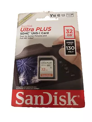 SanDisk Ultra Plus 32GB SD Card Class 10 130MB/s SDHC UHS-I V10 • $10