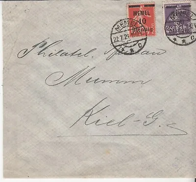 Memel: French Occupation Cover: Carl Hackbarth Memel - Kiel-Gaarden22 Jul 1921 • $23.56