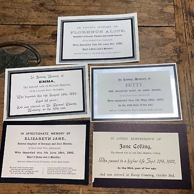 5 X In Memoriam Mourning Cards Bacup & Rawtenstall Rossendsle  Lancs • £5.99