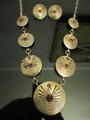 Hopi Native American Man In The Maze Sterling Silver Concho Necklace Earrings! • $395