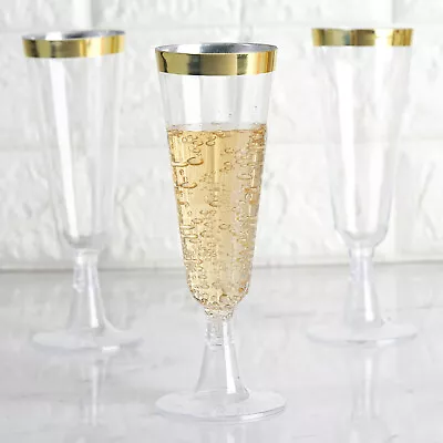 Plastic 5 Oz. Clear Gold Rim Glasses Wedding Party Tableware Disposable • $11.18