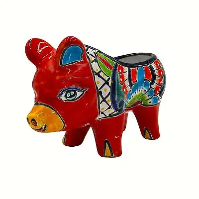 Mexican Talavera Piggy Planter Pot Hand Painted - Red Trim • $68.24