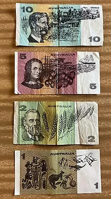 Vintage Set Of 4 Old Australian Paper Dollar Notes-$1 ~ $2 ~ $5 ~ $10 • $69.95