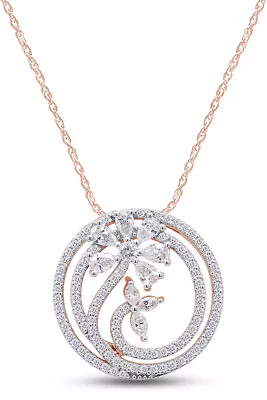 1ct Natural Diamond Marquise & Round Circle Pendant 18  Necklace 14K Rose Gold • $1115.49