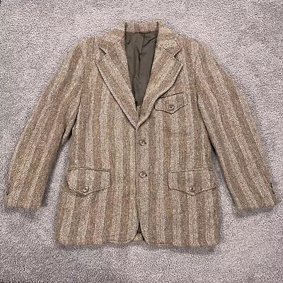 Harris Tweed Blazer Mens 39 Short Brown Scottish Wool Herringbone Sport Coat VTG • $44.95