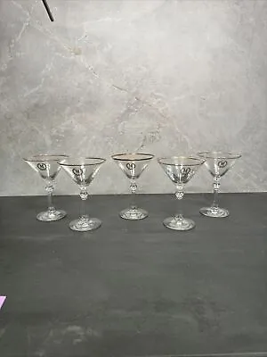 W1 Vtg Monogram Initial M Gold Logo Trim Martini Glasses Set Of 5 • $7.99