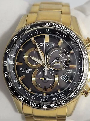 Citizen Men's Watch CB5912-50E PCAT Eco-Drive Chronograph Gold Black Dial 43mm • $169.87