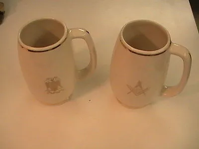  Masonic Temple Mugs Compass 32 Degree Mason Lot Of 2 Vintage 5.5  Tall • $46.45