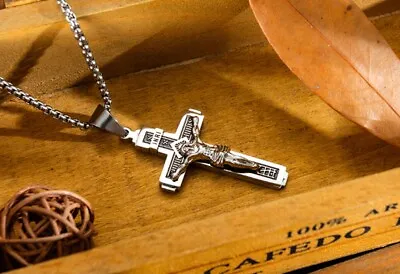 Men/ Women Titanium Stainless Steel Jesus On Cross Pendant Necklace 21.6  • $16.50