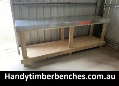 Timber Work Bench Galvanised Steel Top • $490