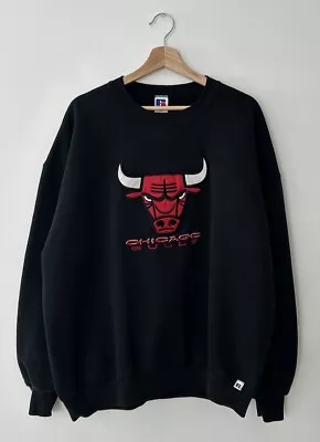 VTG 90s Chicago Bulls Russell Athletic Pullover Crewneck Sweatshirt Black XXL • $65