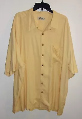 Palm Beach Mens 100% Silk  Short Sleeve Shirt - Yellow Textured - 3XT • $9.99