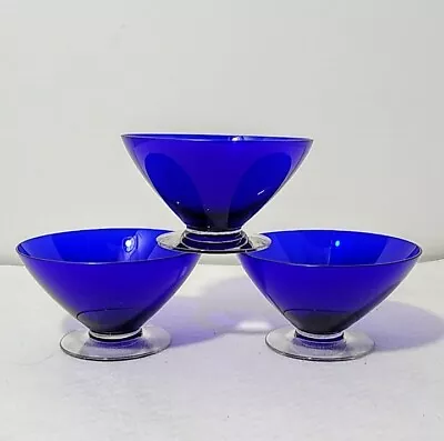 Vintage Set 3 Ritz Blue Cobalt Morgantown Glass Golf Ball Finger Dessert Bowls • $29.95