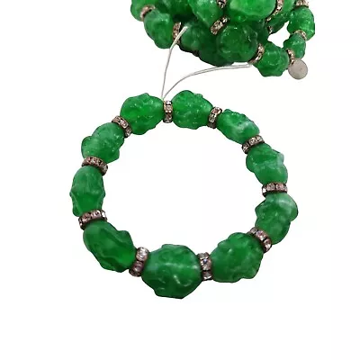 Vintage Apple Jade Molded Resin Buddha Bracelet NOS (A4333) • $18