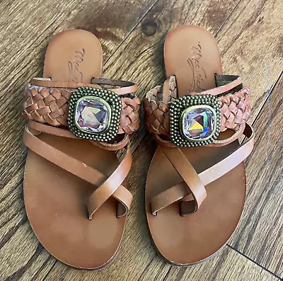 Miss Trish Sea Jewel Brown Leather Sandals Size 7 M Excellent • $29