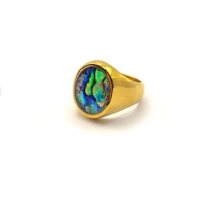 Abalone Shell Ring Vintage Sterling Silver Ring Mens Womens Abalone Signet Ring • $50.99