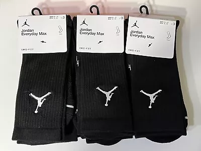 Nike Jordan Size L 8-12 Everyday Max Crew Socks 3-pack Sx5545-013 Black Nwt • $22.49