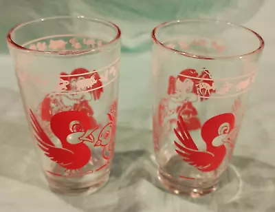 2 Old 1950's Mid-century  Swanky Swig Glasses With Red Elelphants And Birds   • $11