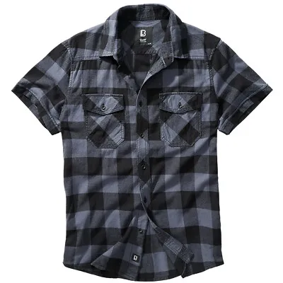 Brandit Half Sleeve Check Shirt Comfortable Casual Urbanwear Mens Black/Grey • £44.95
