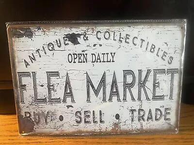 FLEA MARKET 8x12” METAL SIGN NIP  FOR STORE-BOOTH-CRAFT SHOW-SWAP MEET-MANCAVE • $14.44