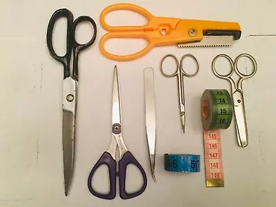 Vintage Sewing Lot Pinking Shears Tailor Tape Measures Tweezers Scissors Cuticle • $8
