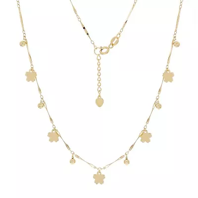 Italian 14k Yellow Gold Diamond Cut Bar Ball Bead & Flower Necklace 16.5  3.1g • $214.35