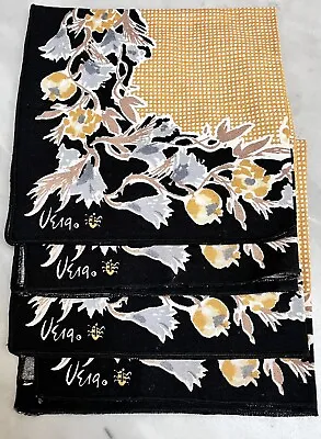 VTG Vera Neuman Lot Set Of 4 Linen Napkins Black Gold Yellow French Country • $22.99