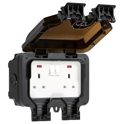 £20.95 • Buy Black Outdoor Double Switch Socket Waterproof IP66 IK06 Lockable Garden Outside