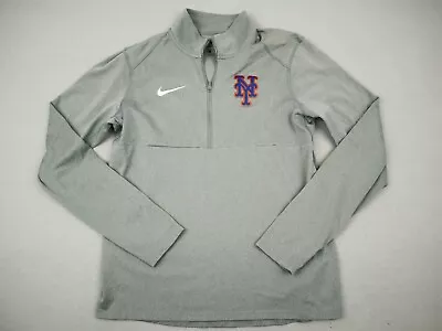New York Mets Sweater Men Medium Gray Nike Dri Fit 1/4 Zip Pullover MLB Adult M • $24.99