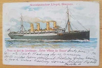 KAISER WILHELM DER GROSSE (North German Lloyd) Starboard View At Sea. 1906 • $35