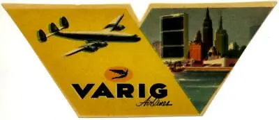 VARIG AIRLINE ~BRAZIL~ Old & Colorful Luggage Label 1955 • $7.99