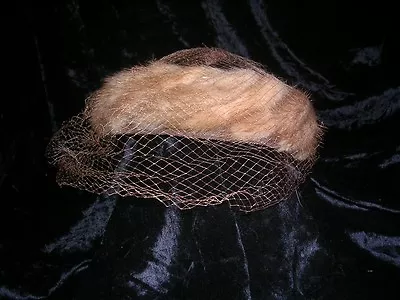 Vintage 40's -50's Mink Fur Crown Hat W/netting Rust Colored Bow On Back. • $19.99