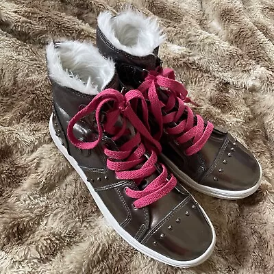 OSIRIS Metallic/pink Faux Fur Studded Shoes GIRLS Women's 7 High Top Skateboard • $29.99